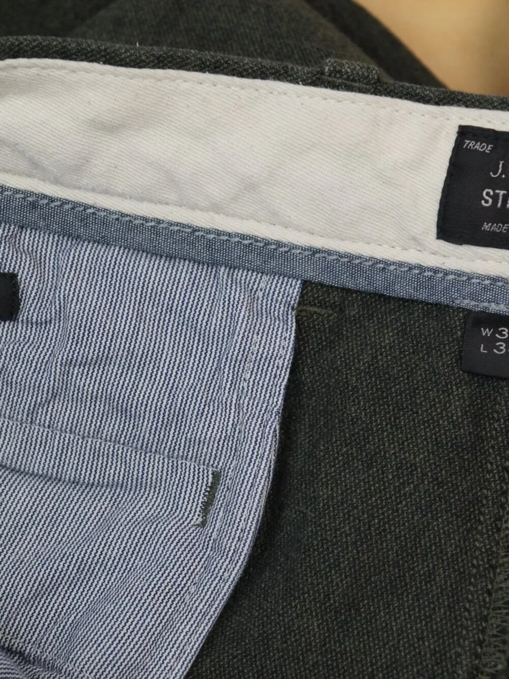 J Crew Stretch 484 Slim Stretch Chino Pants Green Chambray Straight Mens 32 x 32